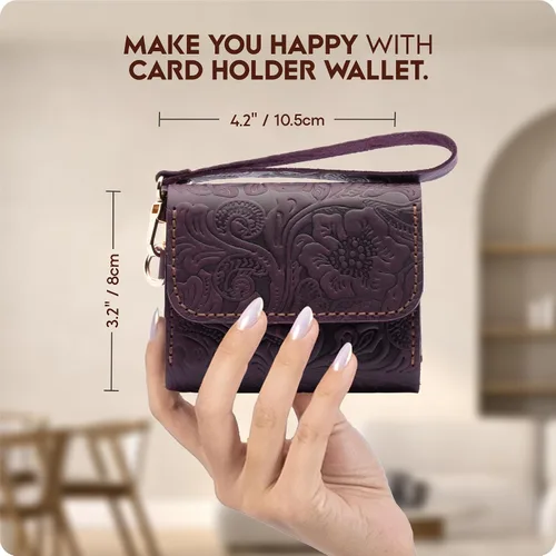 Miniatura 21 de Toros Craft Handmade Leather Wallets for Women, Western Wristlet Wallets, Floral Leather Small Credit Card Holder with Zipper, Minimalist & Cute