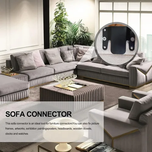 Miniatura 6 de DEEPDREAM 4 conectores seccionales de sofá de metal, conectores de sofá, conector de muebles entrelazados con 25 tornillos.. Negro-4 piezas