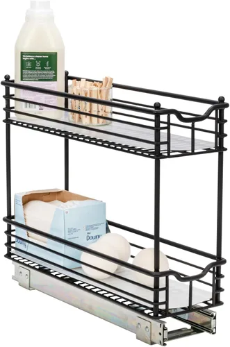 Miniatura 15 de Household Essentials Organizador deslizante de dos niveles de acero blanco con forros de plástico