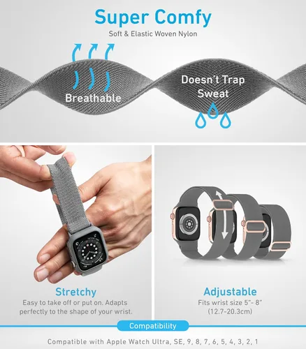 Miniatura 4 de Nylon Apple Watch Bands Unisex - iWatch 1/2/3/4/5/6/7/8/9/SE/Ultra 2 Bands for 38mm/40mm/41mm/42mm/44mm/45mm/49mm with a Case