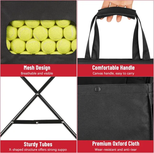 Miniatura 3 de Cesta plegable de pickleball para pelotas de tenis con ruedas, bolsa extraíble, carrito portátil con capacidad para 170 pelotas de tenis o 140