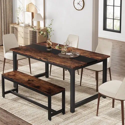 Miniatura 7 de Tribesigns Mesa de comedor de 63 x 31.5 pulgadas, mesa de cocina industrial para 4-6 personas, mesa de comedor rectangular para comedor, cocina