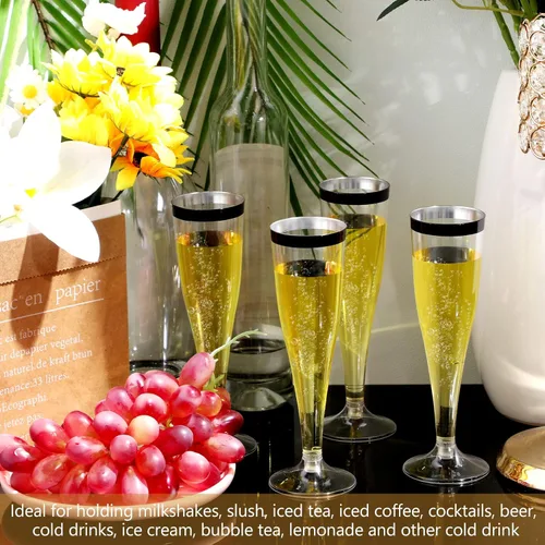 Miniatura 4 de Zubebe 100 Piezas de flautas de champán de plástico 4.5 oz Copas de champán de plástico transparente clásico Copas de champán para bodas, fiestas