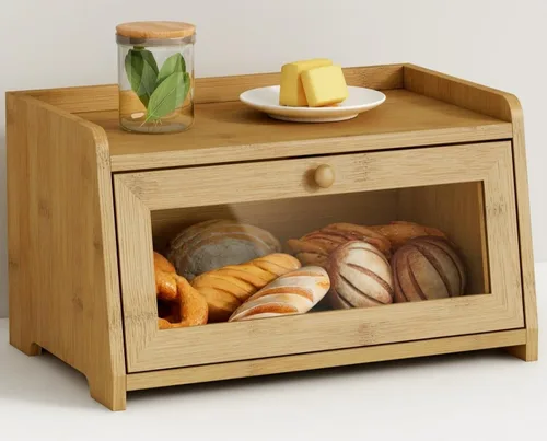 Caja de pan de madera Goozii para encimera de cocina, contenedor de almacenamiento de panes rústico para pan casero, organizador con ventana para