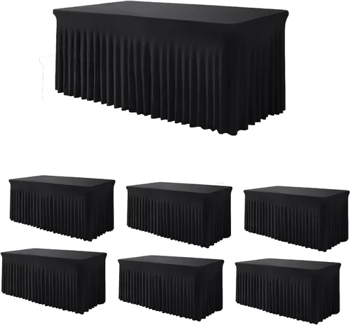 Miniatura 27 de TC27 - Mantel rectangular ajustable de elastano de 4 pies con falda plisada, sin arrugas, mantel rectangular para fiestas, bodas, banquetes