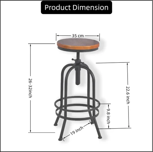 Miniatura 2 de Juego de 2 taburetes de bar industriales, taburetes giratorios retro de 26 a 32.3 pulgadas, silla de cocina extra alta, altura de mostrador de barra