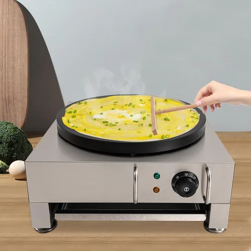 Miniatura 3 de Máquina de crepas comercial de 16 pulgadas de 2200 W, máquina eléctrica para panqueques con placa calefactora redonda antiadherente para crepé