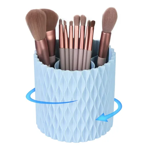 Miniatura 8 de Organizador de brochas de maquillaje, rotación de 360°, vaso de 5 ranuras para cosméticos, lápices labiales, bolígrafos, organizador de tocador