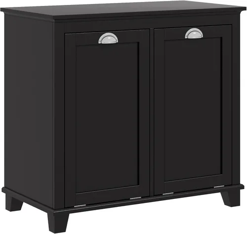 HOMCOM Gabinete de lavandería con doble inclinación, armario de almacenamiento de baño con canasta de 2 compartimentos, gabinete de baño moderno