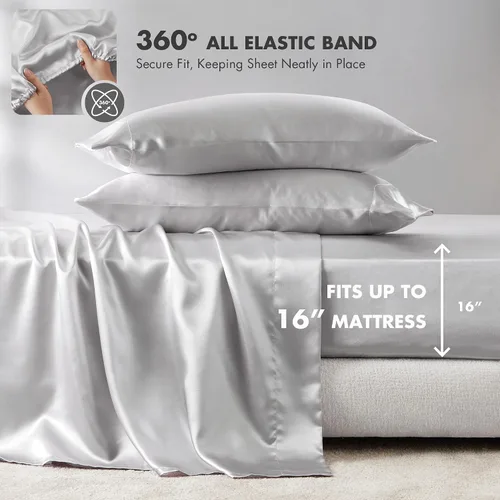 Miniatura 270 de Madison Park Essentials - Juego de sábanas de satén de lujo y sedoso con brillo natural, bolsillo elástico de 14 pulgadas para colchones de hasta 16