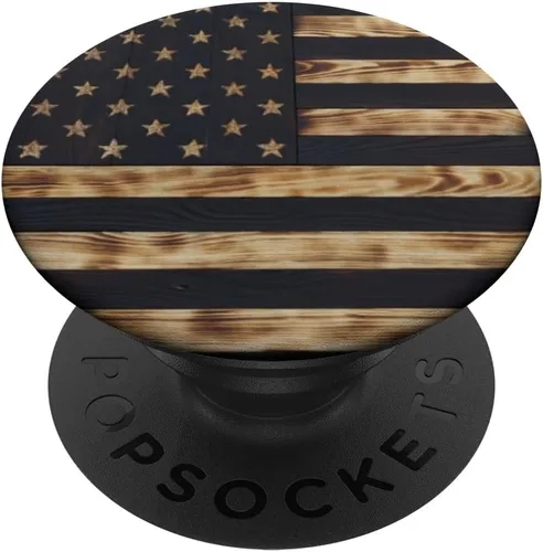 Bandera de Estados Unidos con diseño de bandera de Estados Unidos de América y grano de madera – PopSockets Grip y Stand para teléfonos y tabletas