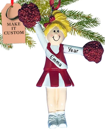 Adorno personalizado de animadora 2026 | Adornos de Navidad deportivos grabados con láser para árbol | Animadora rubia personalizada con uniforme