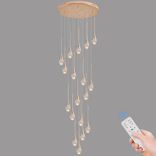 Miniatura 36 de Moderno candelabro de cristal de 7 luces, color negro, H60 pulgadas, techo alto, espiral, regulable, LED, burbuja, gota de lluvia, lámpara