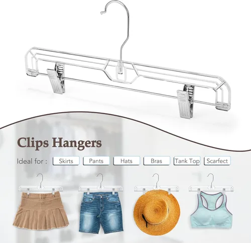 Miniatura 5 de HOUSE DAY Perchas para faldas transparentes con clips, percha antideslizante de plástico para pantalones con 2 clips ajustables, percha con clip