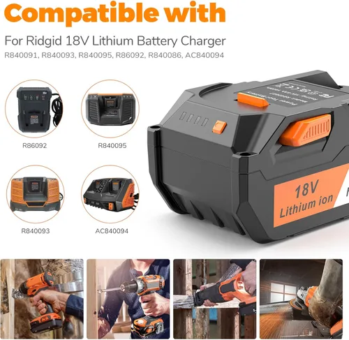 Miniatura 4 de ARyee Batería de repuesto de 18 V 6000 mAh compatible con taladro RIDGID de 18 V R840087 R840083 R840086 R840085 R840084 Batería de iones de litio