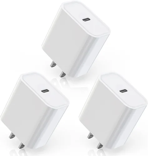 Bloque de Cargador para iPhone 17/16,【3Pack】Bloque de Cargador de Pared USB C de 20W Carga Rápida Conectores Ladrillos Adaptador PD Tipo C para