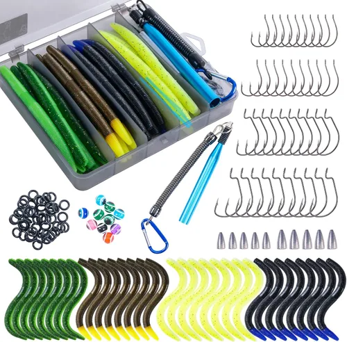 Miniatura 14 de Goture Wacky - Kit de señuelo de pesca con plástico suave, herramientas de aparejo loco, juntas tóricas, ganchos de gusano y lanzamiento, cuentas
