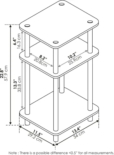 Miniatura 2 de Furinno Juego de mesa auxiliar y mesa auxiliar de 3 niveles (paquete de 2)