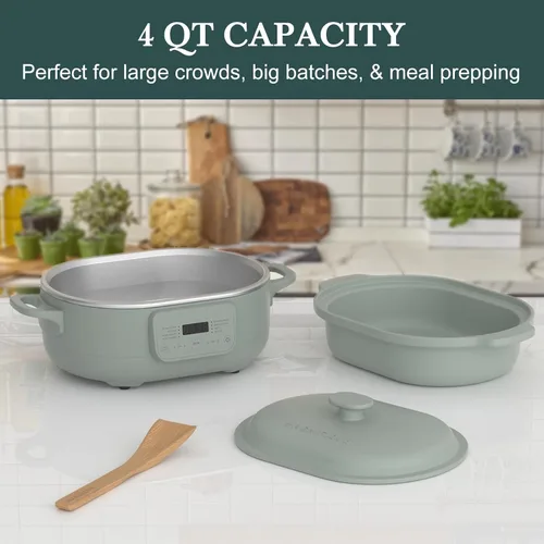 Miniatura 7 de Olla de cocción lenta programable de 4 cuartos con programación flexible y fácil, olla multicocción Claypot 8 en 1, recipiente extraíble, Oliva
