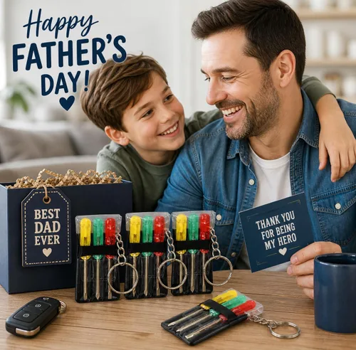 Miniatura 3 de ArtCreativity Juego de mini destornilladores con llavero (paquete de 12) – Regalos a granel del día del padre, 3 destornilladores en una práctica