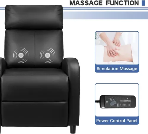 Miniatura 5 de Furniwell Silla reclinable de masaje para sala de estar, silla ajustable de cuero sintético reclinable, asiento para cine en casa, sofá individual
