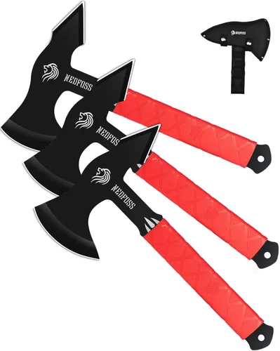 Miniatura 7 de NEDFOSS Juego de cuchillos de lanzamiento de osos, hachas de lanzamiento y tomahawks con mango TPR, hacha de espiga completa de 11.7 pulgadas, juego