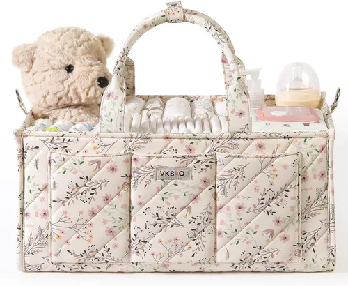Organizador de pañales extra grande – Cesta de almacenamiento Big Baby Essentials con bolsillo con cremallera y correa para el hombro, bolsa de
