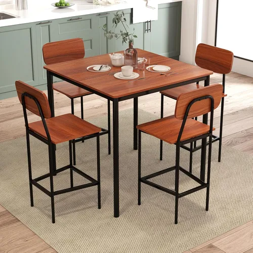 Miniatura 12 de GOFLAME Juego de mesa de comedor de 5 piezas para espacios pequeños, mesa de cocina y sillas para 4 personas con marco de acero, juego de mesa