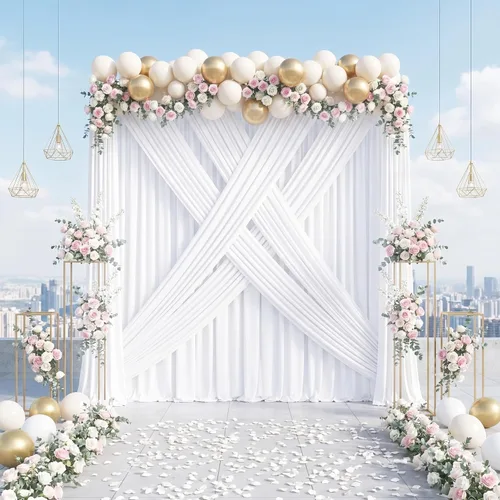 Miniatura 15 de Cortinas de Telón de Fondo Blanco de 2 Paneles 5 x 1,5 m de Poliéster, Telón de Fondo para Fotografía, Cortinas para Decoración de Fondo de Boda