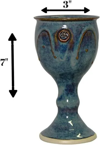 Miniatura 6 de Copa de vino hecha a mano esmaltada a mano con sello celta único en Irlanda, 7 pulgadas de alto, verde