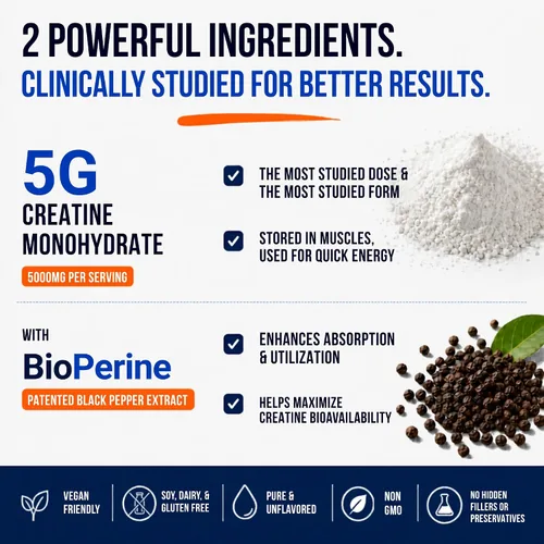 Miniatura 5 de Approved Science Monohidrato de creatina en polvo – con BioPerine – Apoya la fuerza, el músculo magro y la recuperación – 0.18 oz por porción