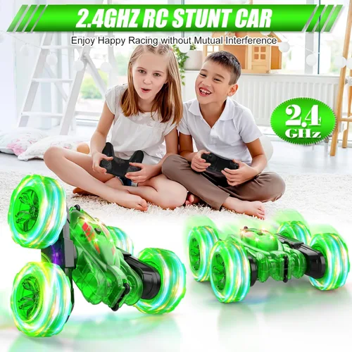 Miniatura 3 de Coche a control remoto - Coches RC recargables de carga rápida directa para niños con luz colorida, camión RC de acrobacia de 4 ruedas motrices