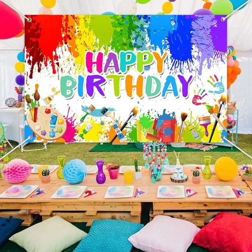 Miniatura 5 de Avezano Cartel de pintura de cumpleaños para niños y niñas, decoración de fiesta de arte de grafiti, tema de pintura, fondo de fotos de feliz