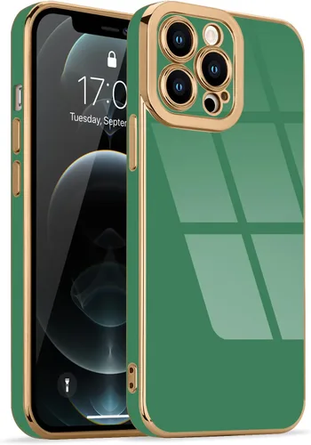 Miniatura 123 de Lafunda Diseñada para iPhone 13 Pro, fundas lujosas con chapado lindo para mujeres y niñas, elegante borde dorado, a prueba de golpes, TPU con funda