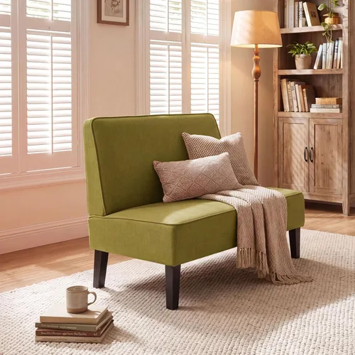 Miniatura 9 de Acolchado Lino sin brazo settee Loveseat sofá Home informal sala dormidor, Tela, Azul