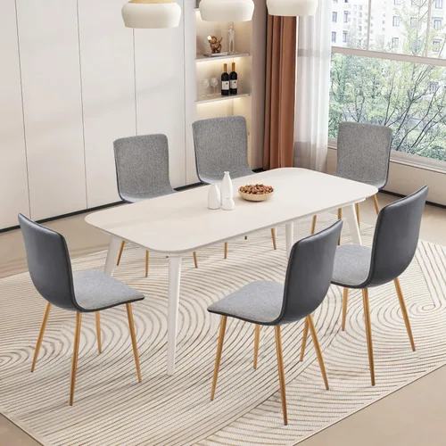 Miniatura 7 de FurnitureR Juego de 4 sillas de comedor, cómodas sillas auxiliares con respaldo de tela de poliuretano y patas de roble resistentes para cocina, Gris