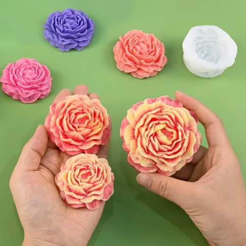 Miniatura 4 de Juego de 3 moldes de vela de peonía para hacer velas, juego de moldes de silicona 3D grandes + medianos + pequeños para fundición de resina epoxi, 3