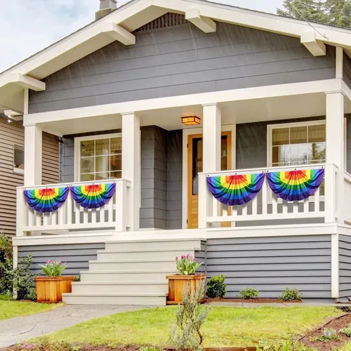 Miniatura 2 de 2 banderas plisadas de abanico con diseño de orgullo arcoíris de 1.5 x 3 pies, decoraciones gay, suministros de fiesta, decoración de pared LGBTQ