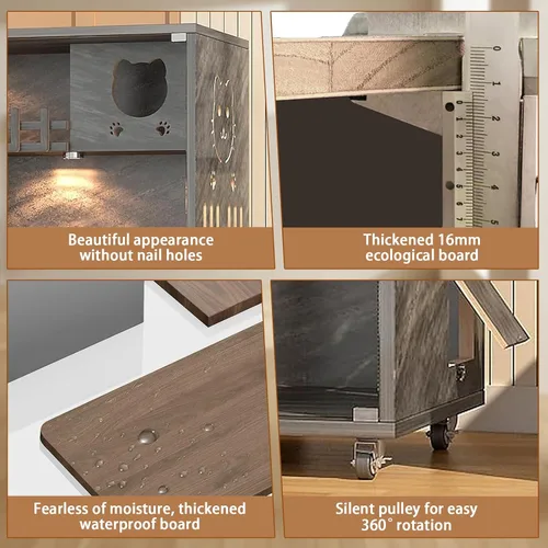 Miniatura 6 de Condominio cerrado para gatos, jaula para gatos de gran espacio con poste rascador, recinto de madera para gatos para interiores y exteriores, casas