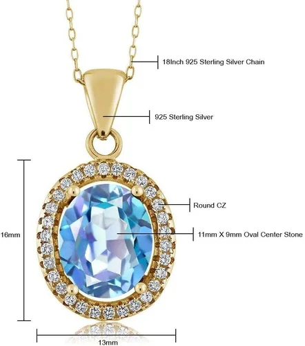 Miniatura 90 de Gem Stone King Collar con colgante de plata chapada en oro amarillo de 18 quilates de 0.433 x 0.354 in con piedra natal ovalada para mujer