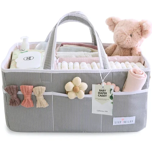 Miniatura 11 de Lily Miles Organizador de pañales para bebé, cesta de regalo para baby shower para niños o niñas recién nacidos, artículos imprescindibles