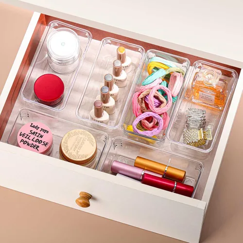 Miniatura 3 de 6 bandejas organizadoras de cajones de plástico transparente de 6 x 3 pulgadas con 25 almohadillas antideslizantes para maquillaje, joyas