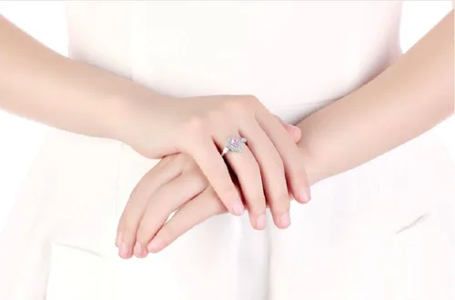 Miniatura 4 de Yuren Anillo de boda de plata 925 con circonita cúbica de gota de agua rosa/blanca de 3 quilates para mujer, talla 4-9, Piedras preciosas, oro