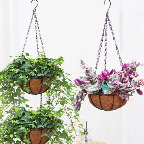 Miniatura 3 de Wizdar 2 macetas colgantes de metal con forro de fibra de coco de 12 pulgadas, soporte redondo de alambre para plantas, decoración de porche, maceta