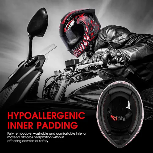 Miniatura 5 de BSDDP - Casco de motocicleta de cara completa unisex para adultos, aprobado por DOT, para motocicleta, ciclomotor, Street Bike Racing Crash