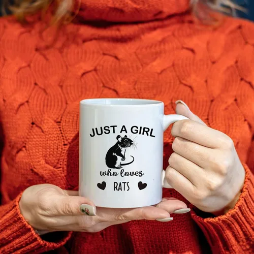 Miniatura 2 de Rat Lovers - Taza de té de cerámica de 11 onzas, taza de café con texto en inglés "Just a Girl Who Loves Rats