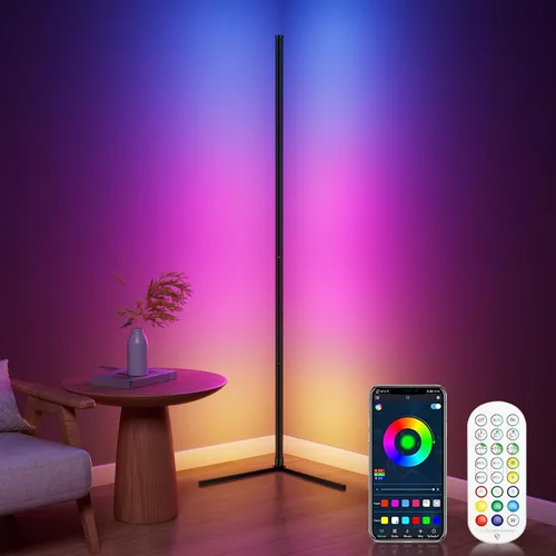 Miniatura 2 de WISIMMALL Lámpara de Pie de Esquina RGB, Aplicación Bluetooth y Control Remoto, Sincronización de Música, Lámpara de Pie LED Moderna para Sala de 1