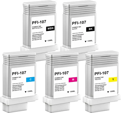 GREENBOX Cartucho de tinta PFI-107 de repuesto para Canon PFI-107MBK PFI-107BK PFI-107C PFI-107M PFI-107Y Depósito de tinta para impresoras