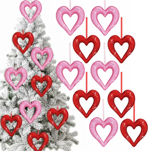 Miniatura 8 de Soulchen 10 adornos para árbol de San Valentín de 4.9 pulgadas, tamaño grande, de espuma de corazón con purpurina en 3D, decoración romántica