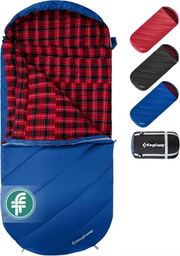 KingCamp Sleeping Bag for Adults Big and Tall, Cold Weather Camping Sleeping Bag with Soft 100% Cotton Flannel Lining, Portable Lightweight Outdoor
